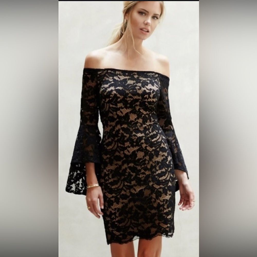 Karen Kane Black Lace Off-Shoulder Dress